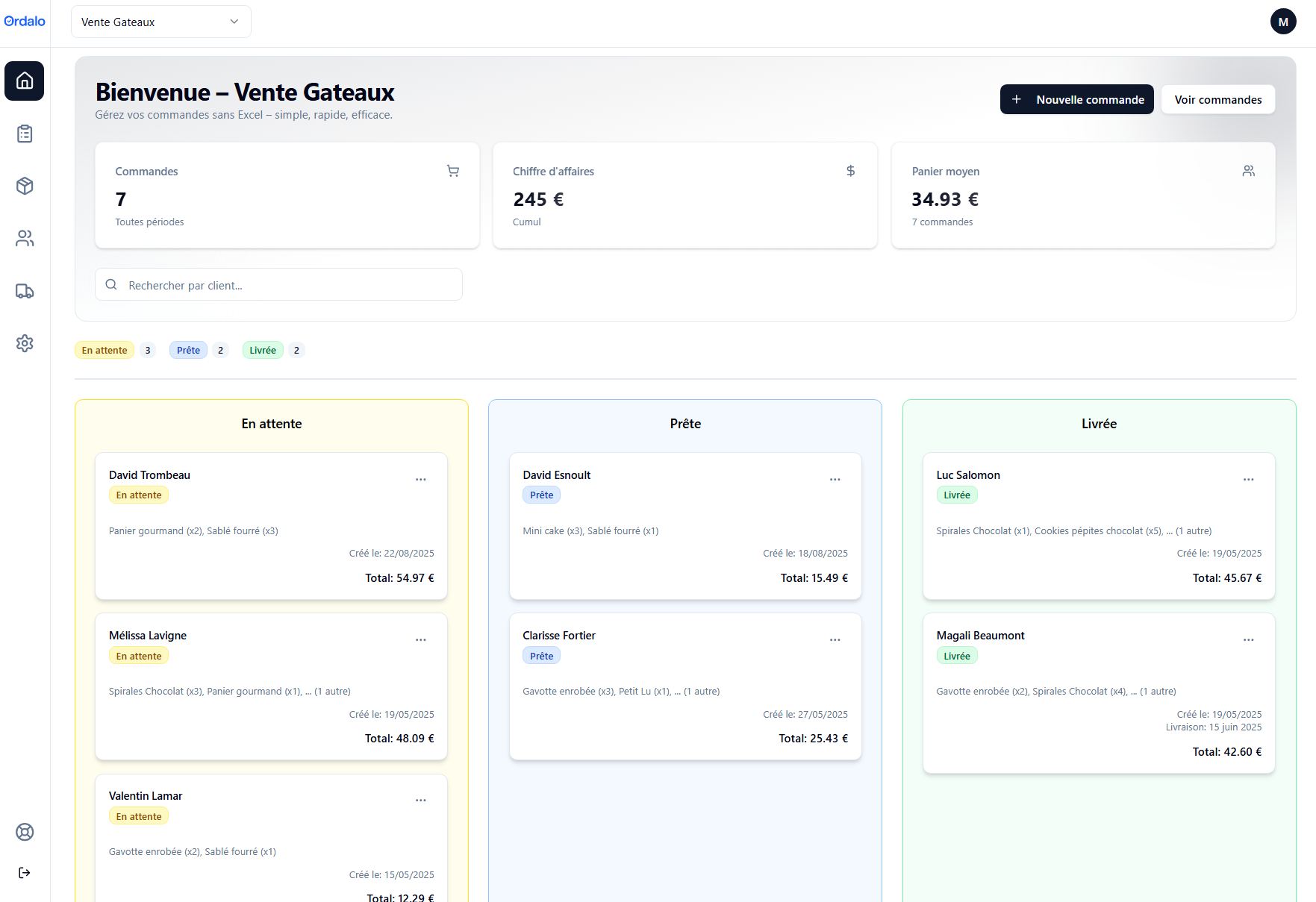 Démonstration d'Ordalo - Interface de gestion des commandes